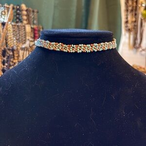 Turquoise and Orange Beaded Choker